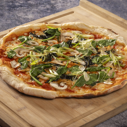 <p>STONEBAKED MUSHROOM & SPINACH PIZZA</p>